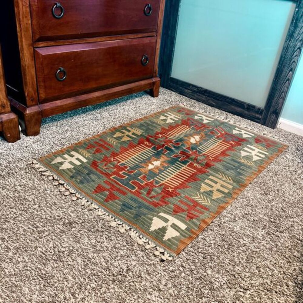 Handwoven Wool Kilim Runner, Tribal Anatolian Rug, Vintage Boho Decor (2x4 ft.)